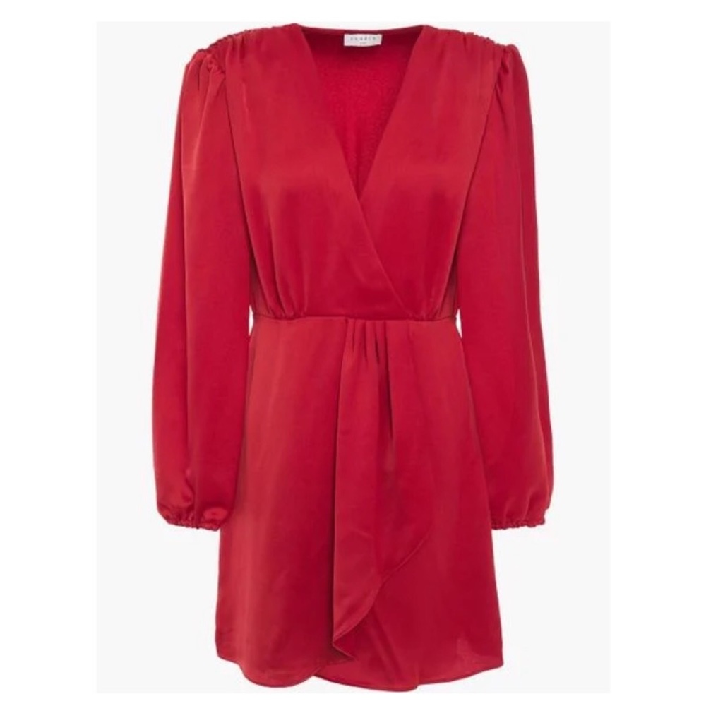 Sandro Red Leana Wrap-effect Satin-crepe Mini Dress 36 = US XS New